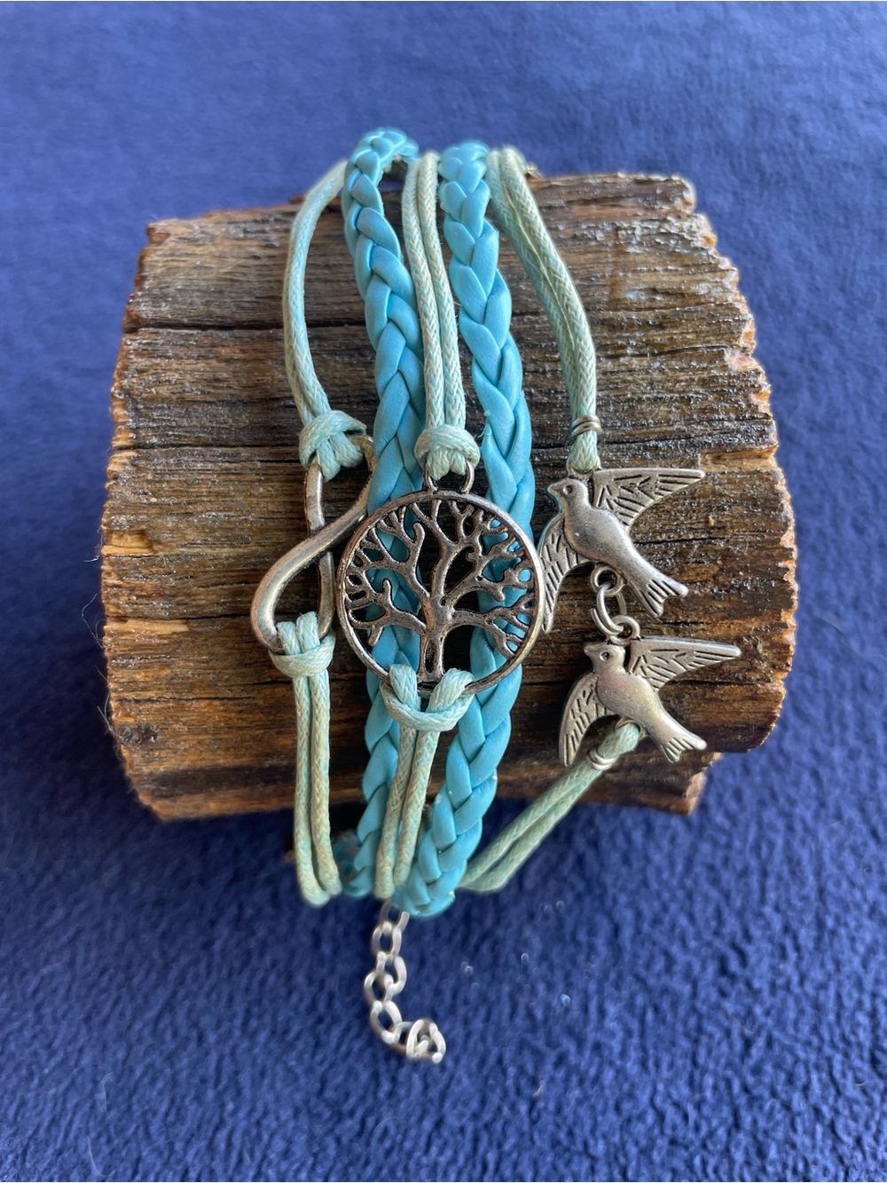 Turquoise Multi-Strand Tree of Life & Bird Charm Bracelet